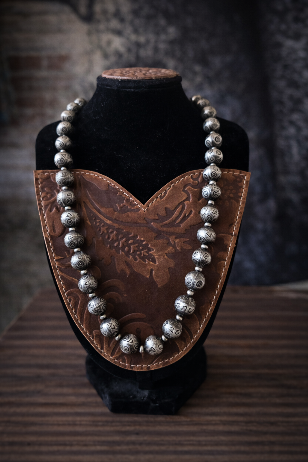Mesa Carved Silver Bead Necklace