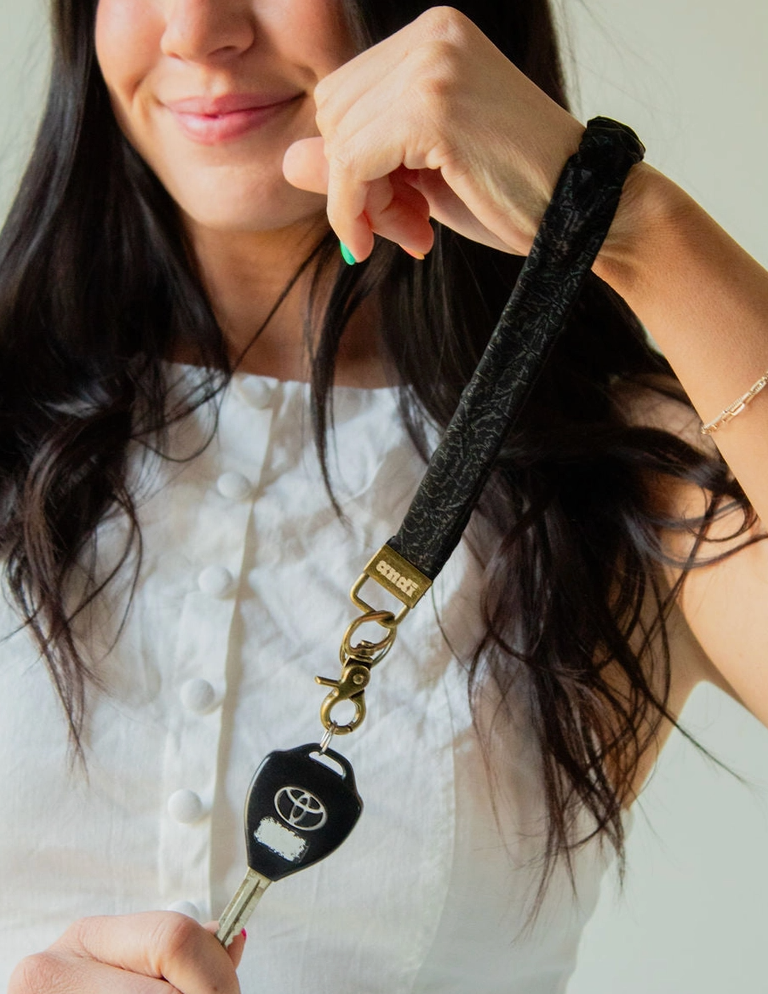 Black Faux Leather Keychain