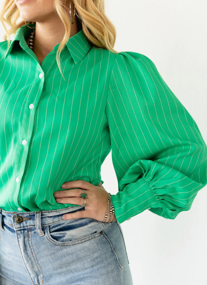 Emerald Outlaw Pinstripe Blouse