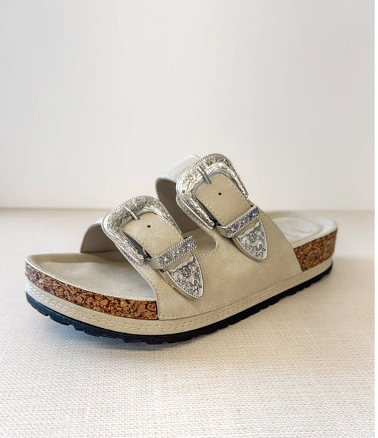 Silver Spur Slide Sandals-Cream