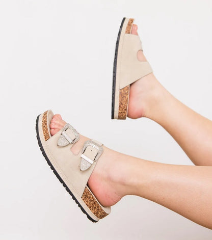 Silver Spur Slide Sandals-Cream