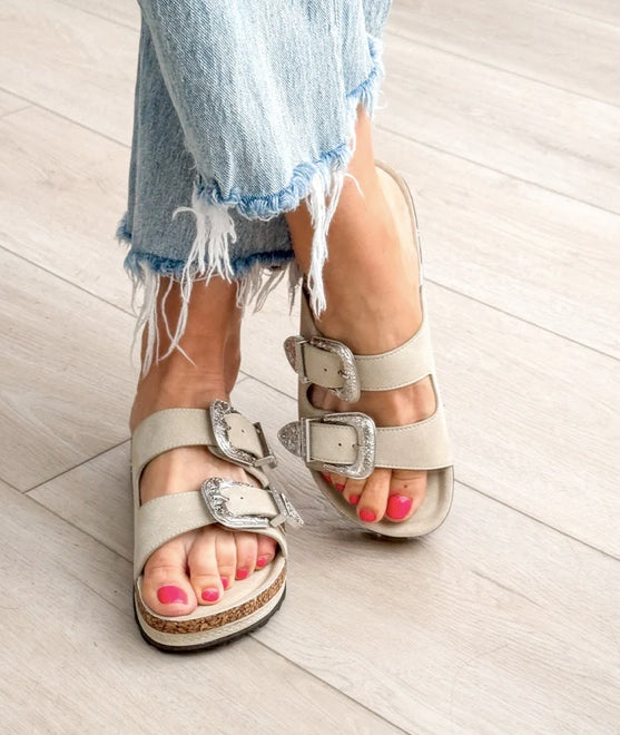 Silver Spur Slide Sandals-Cream