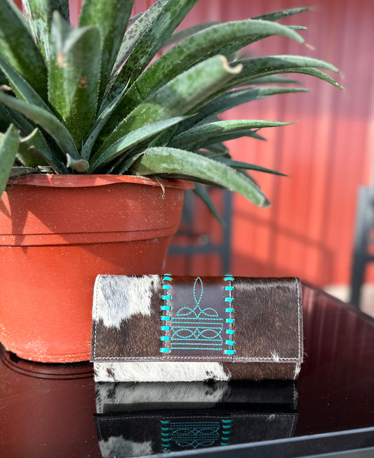 Turquoise Trails Cowhide Wallet