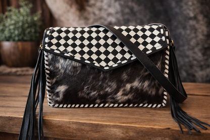 Checkmate Cowhide Fringe Crossbody