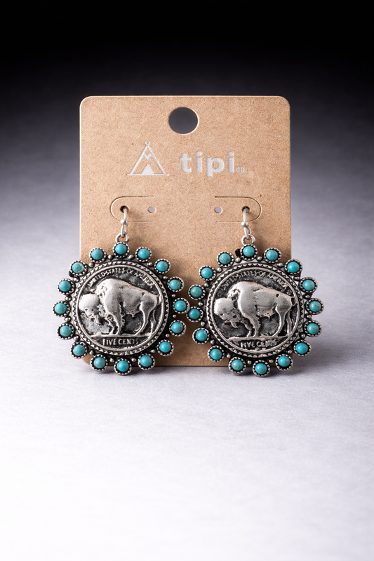 High Plains Buffalo Turquoise Medallion Earrings