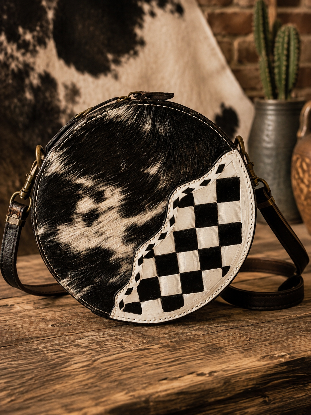 Checkered Outlaw Round Crossbody