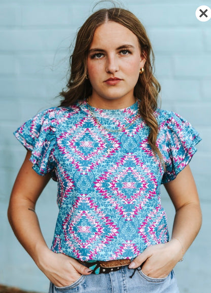 Turquoise Mesa Flutter Top