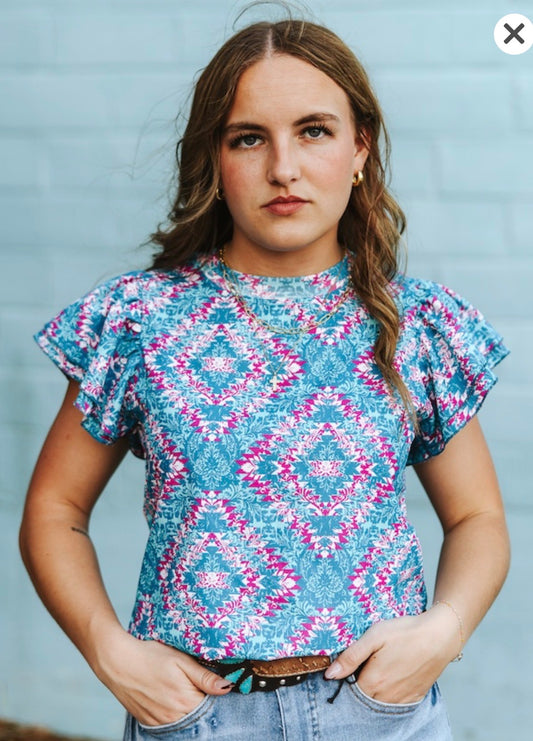 Turquoise Mesa Flutter Top