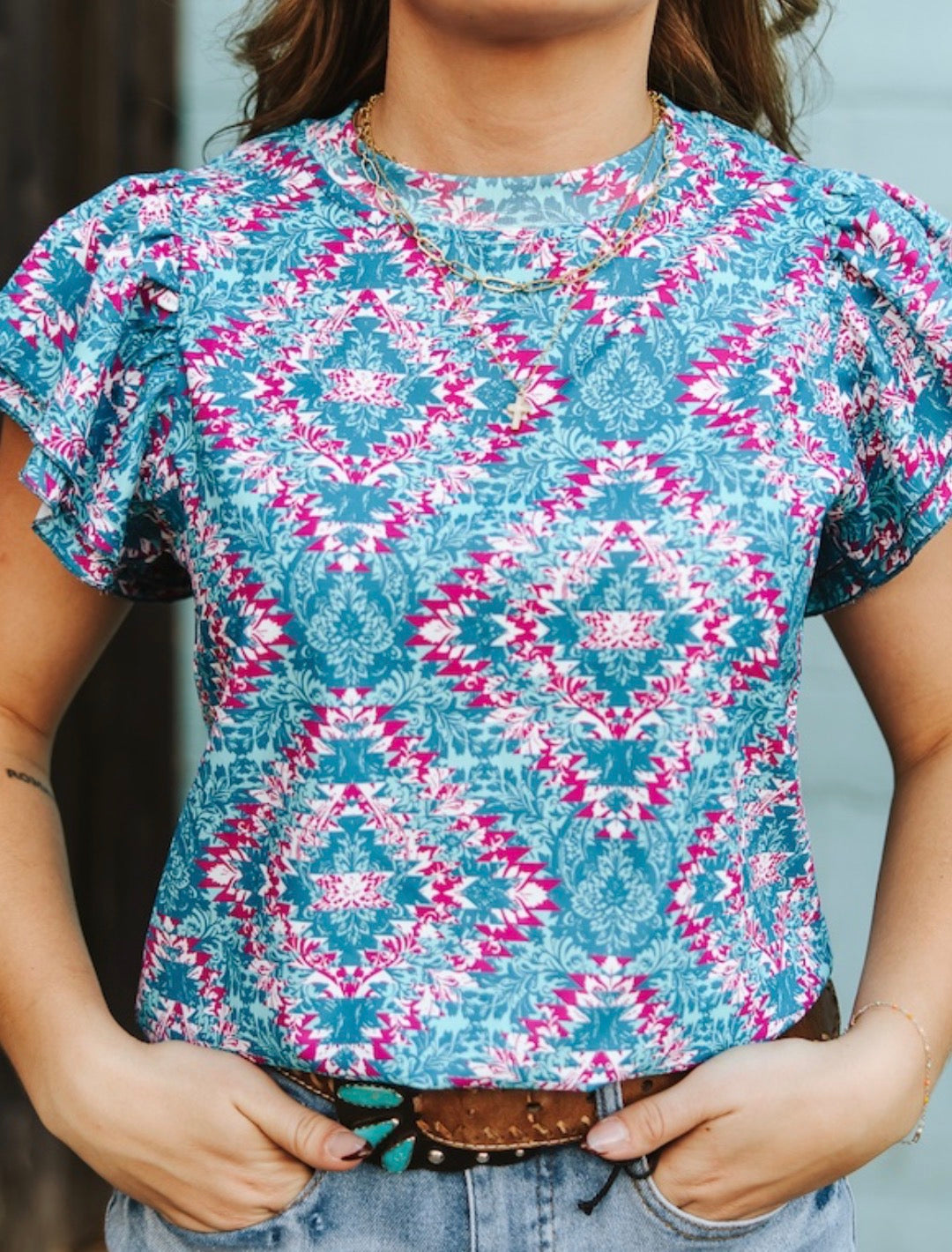 Turquoise Mesa Flutter Top