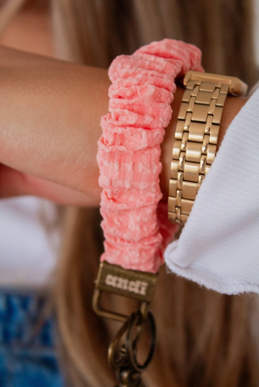 Coral Gingham Keychain