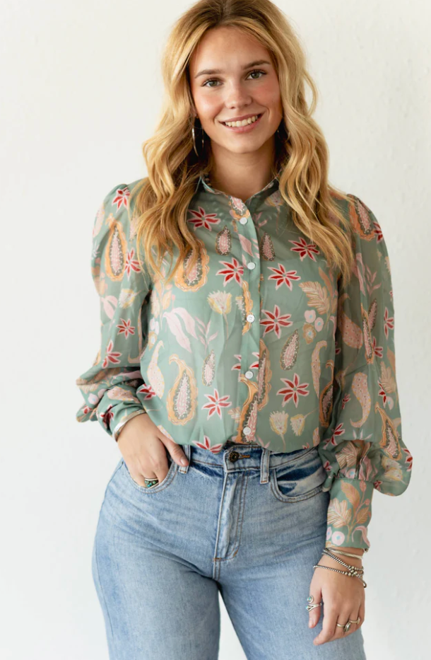 Sage Paisley Blouse