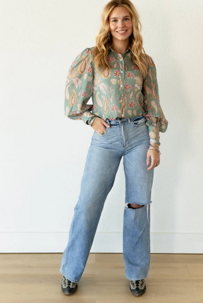 Sage Paisley Blouse