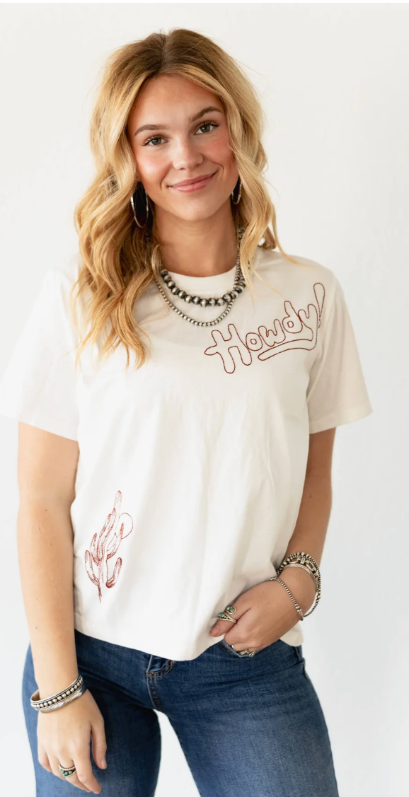 Howdy Cactus Embroidered Tee