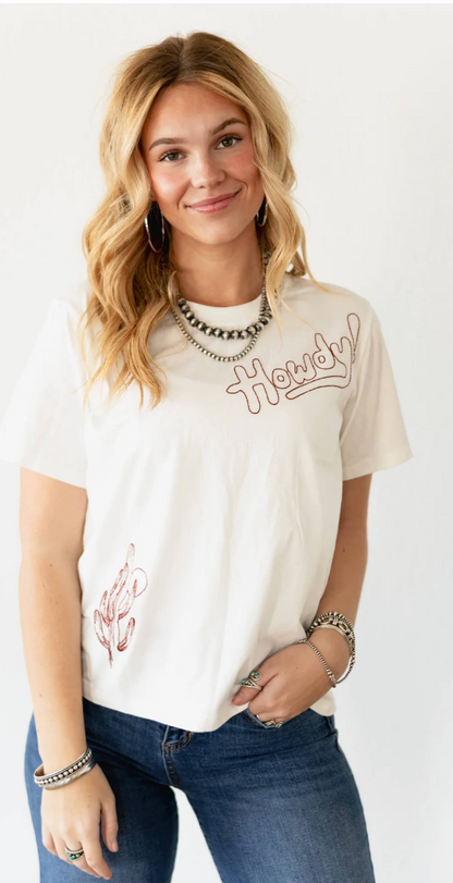 Howdy Cactus Embroidered Tee