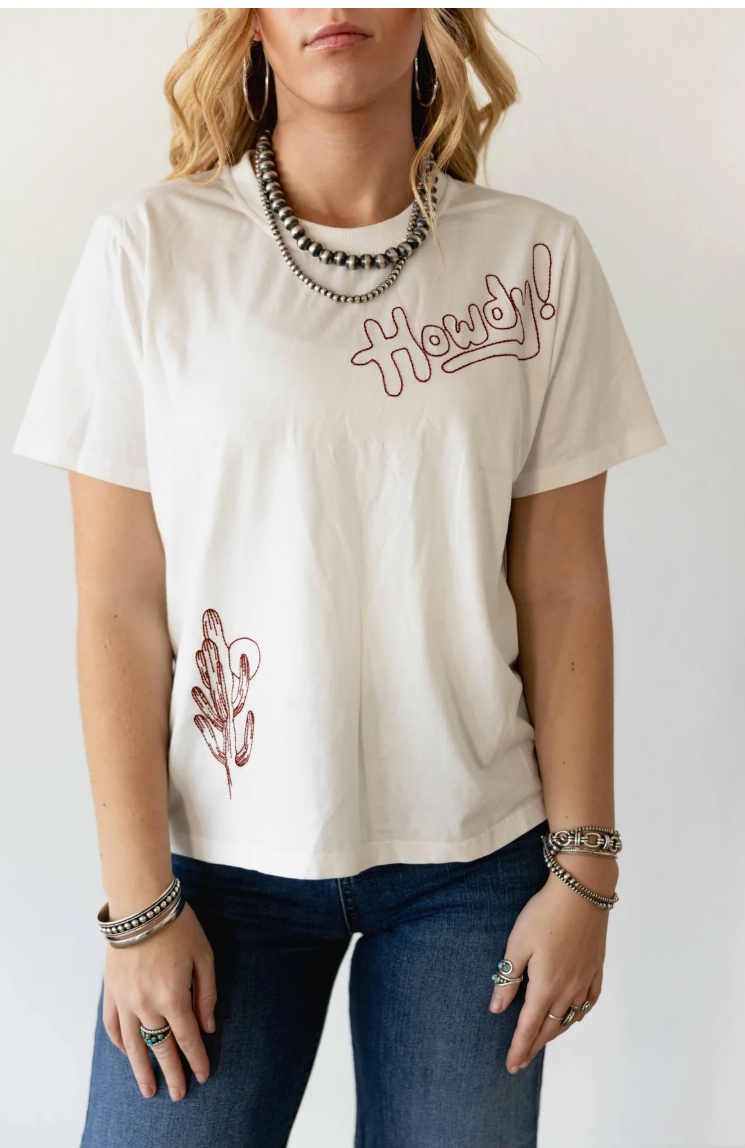 Howdy Cactus Embroidered Tee