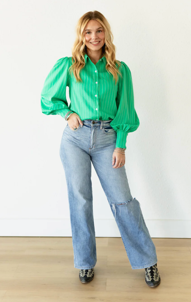 Emerald Outlaw Pinstripe Blouse