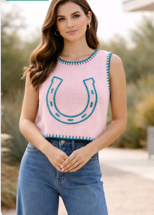 Pink Horse Shoe Sweater Vest