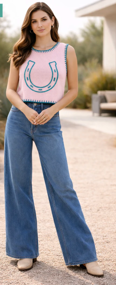 Pink Horse Shoe Sweater Vest