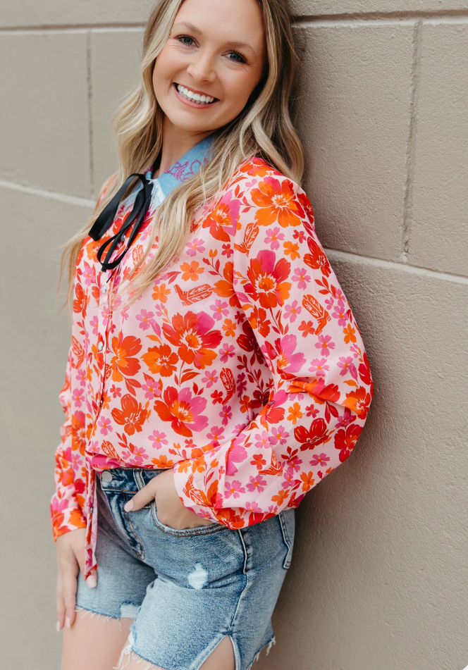 Saddle Bloom Pearl Snap Top