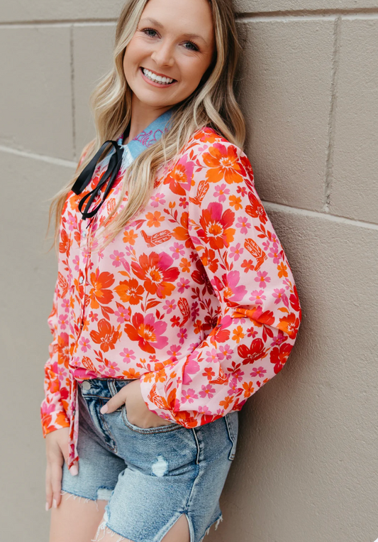 Saddle Bloom Pearl Snap Top