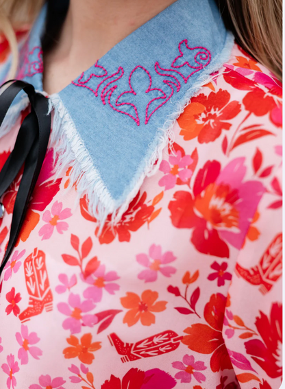 Saddle Bloom Pearl Snap Top