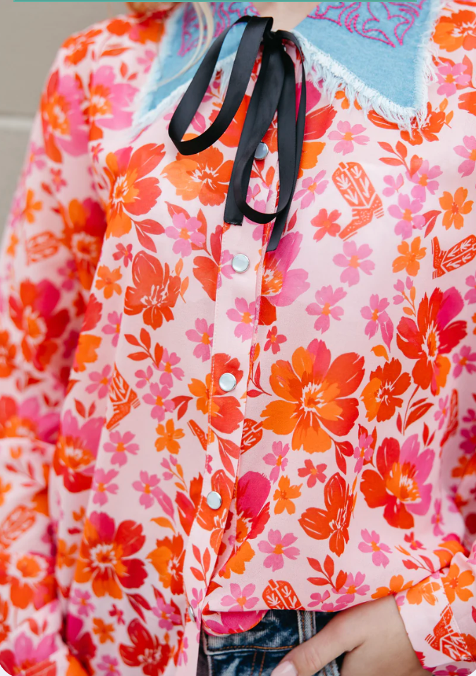 Saddle Bloom Pearl Snap Top