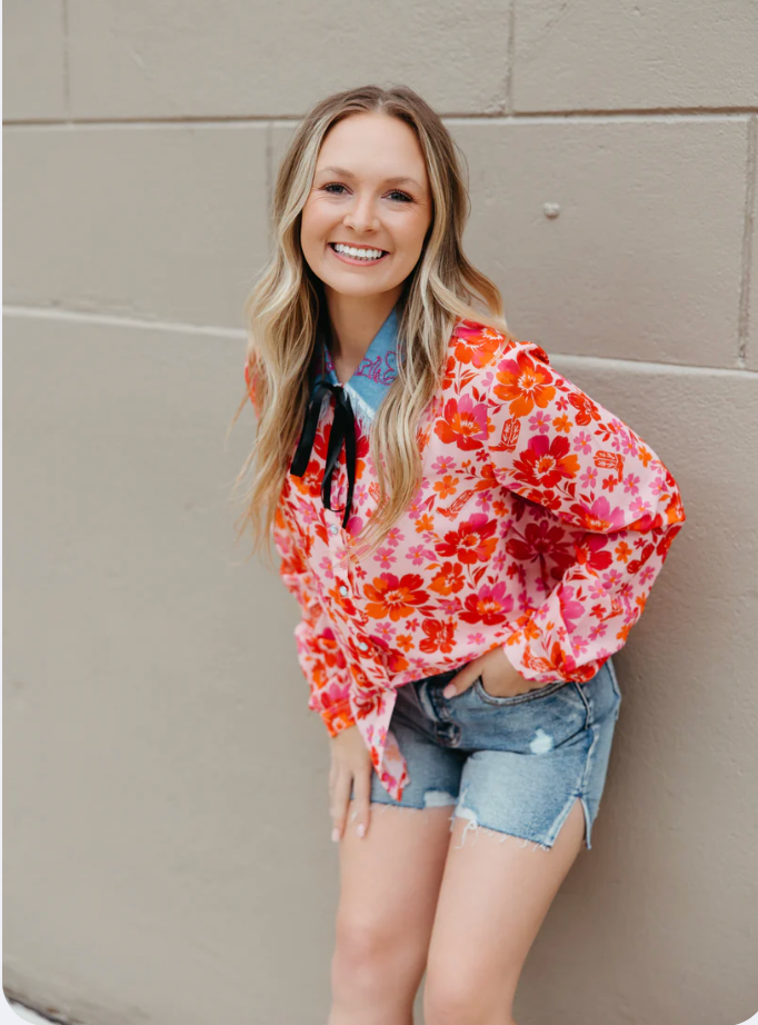 Saddle Bloom Pearl Snap Top