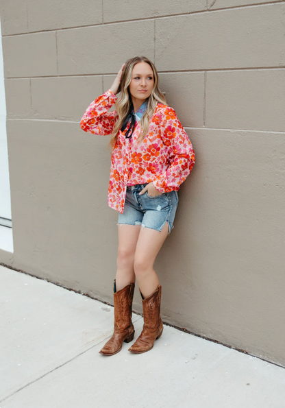 Saddle Bloom Pearl Snap Top