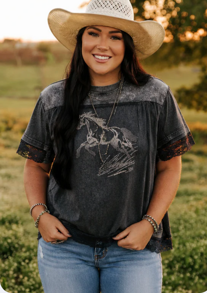 Midnight Mustang Lace Tee