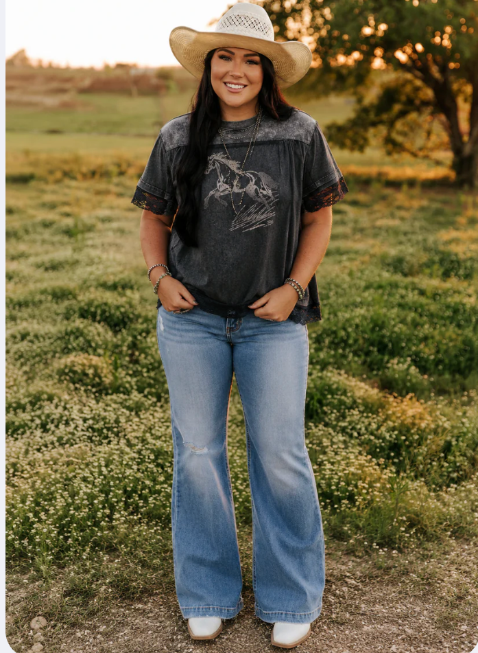 Midnight Mustang Lace Tee