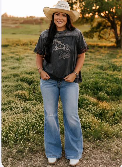 Midnight Mustang Lace Tee
