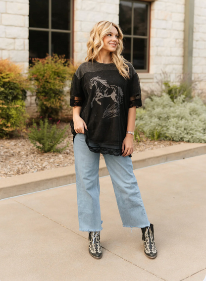 Midnight Mustang Lace Tee
