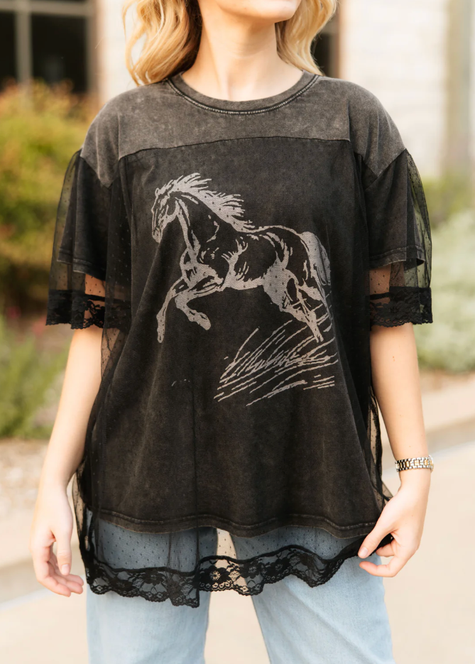 Midnight Mustang Lace Tee